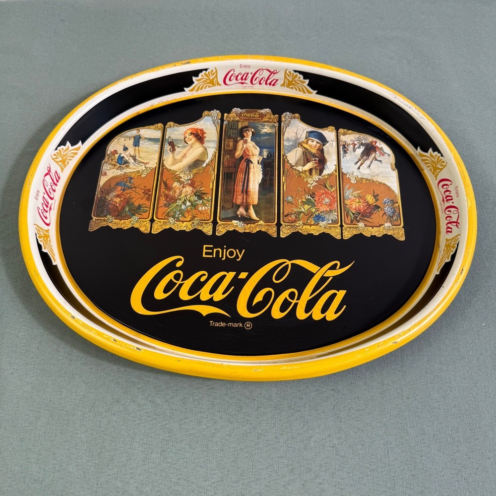 Vintage Coca-Cola Metal Serving Tray 5 Panel Victorian Lady Design